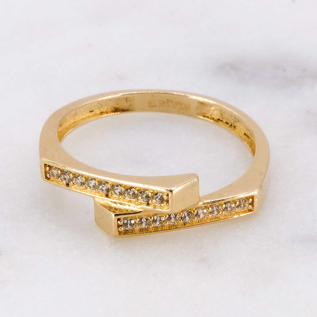 Anillo con 2 filas de zirconias 14k