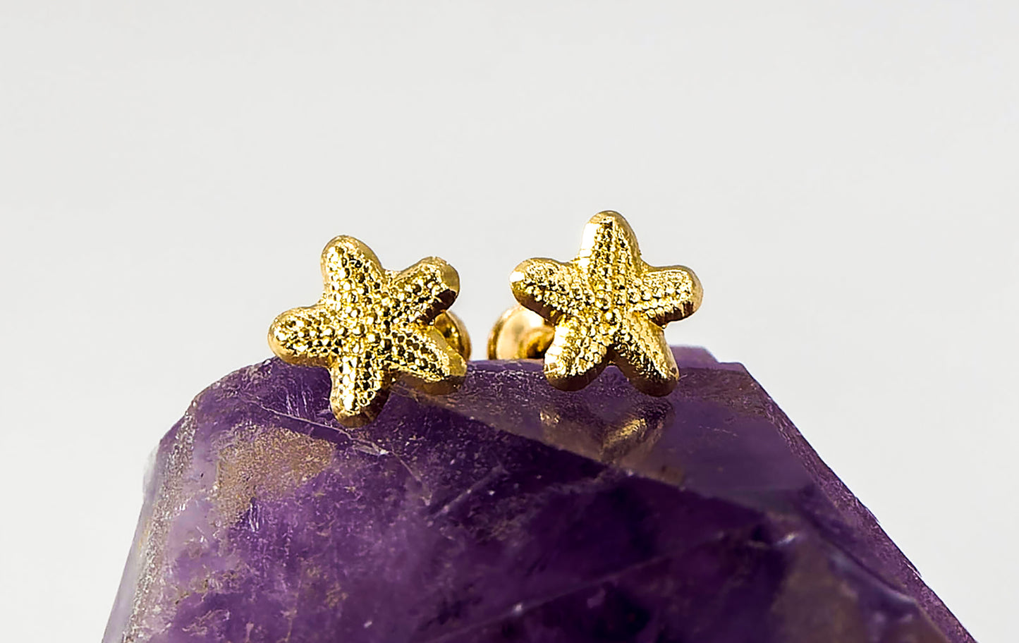 Aretes tipo broquel 14k de estrellas de mar