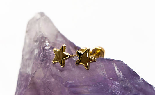 Aretes tipo broquel de estrella 14k