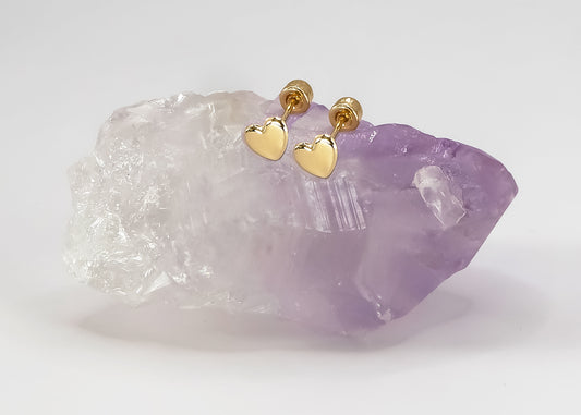 Aretes tipo broquel de corazón 14k