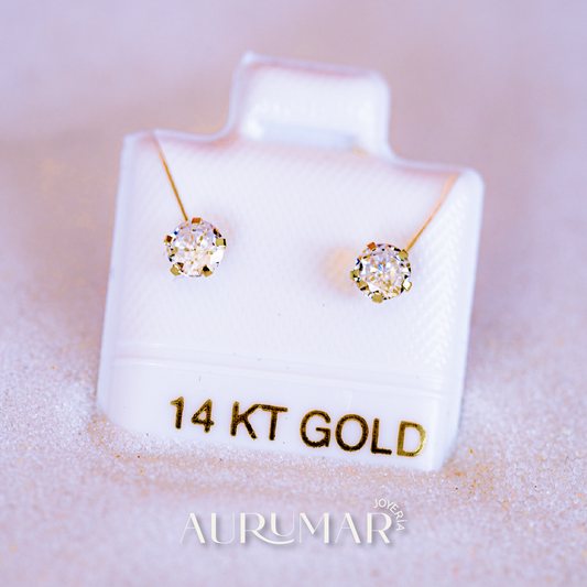 Broqueles de oro 14k con zirconitas naturales