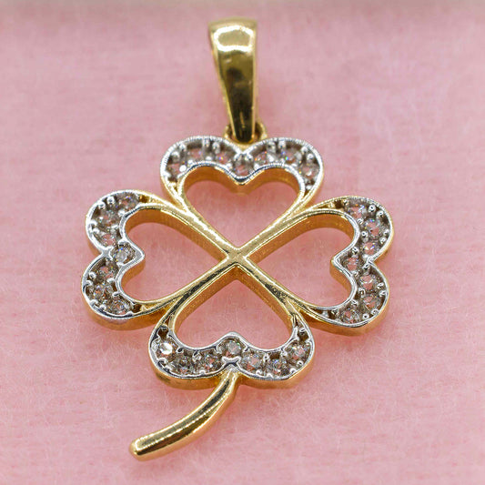 Trébol de 4 hojas con zirconias 14k