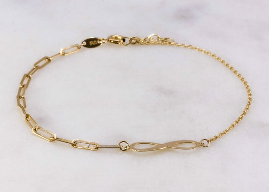 Pulsera de infinito central 14k