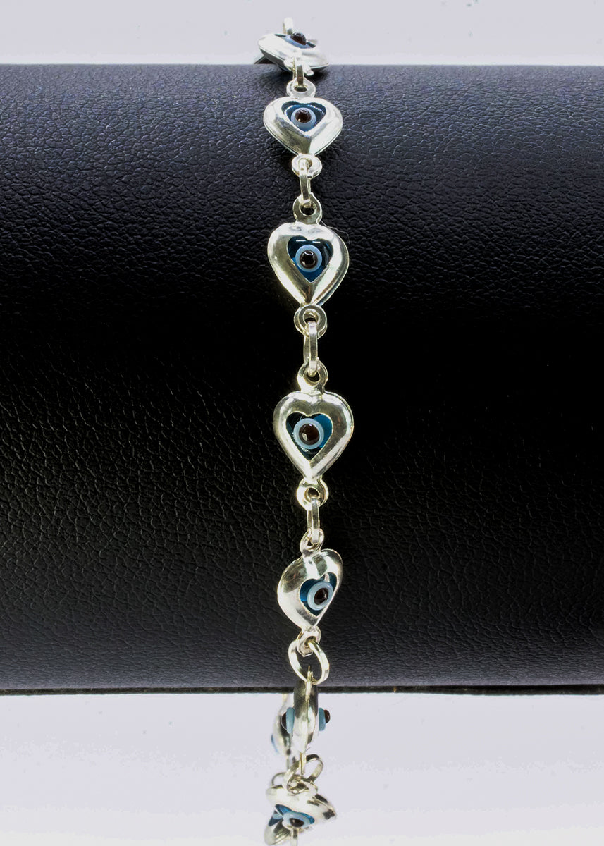 Pulsera de ojos turcos corazón plata 925