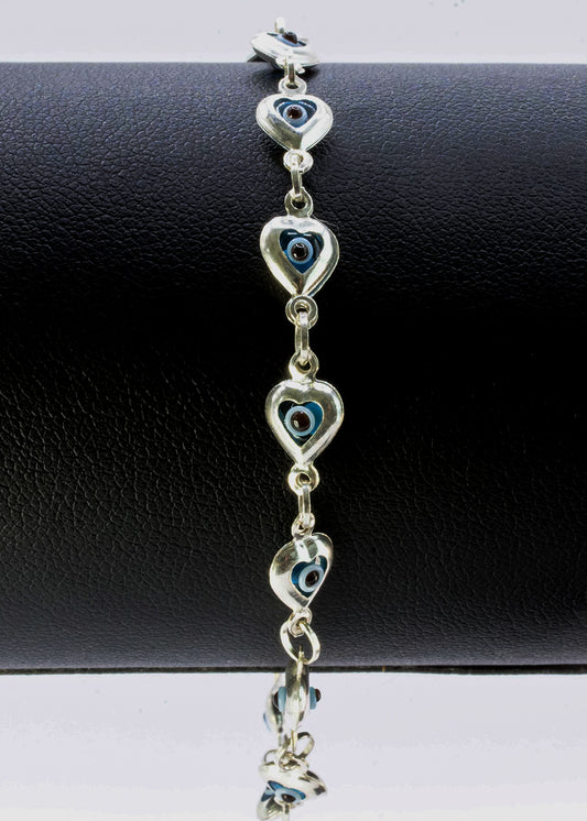 Pulsera de ojos turcos corazón plata 925