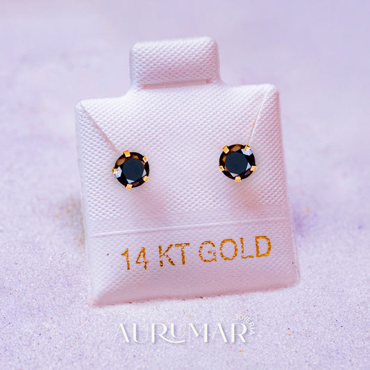 Broqueles de oro 14k y piedra negra