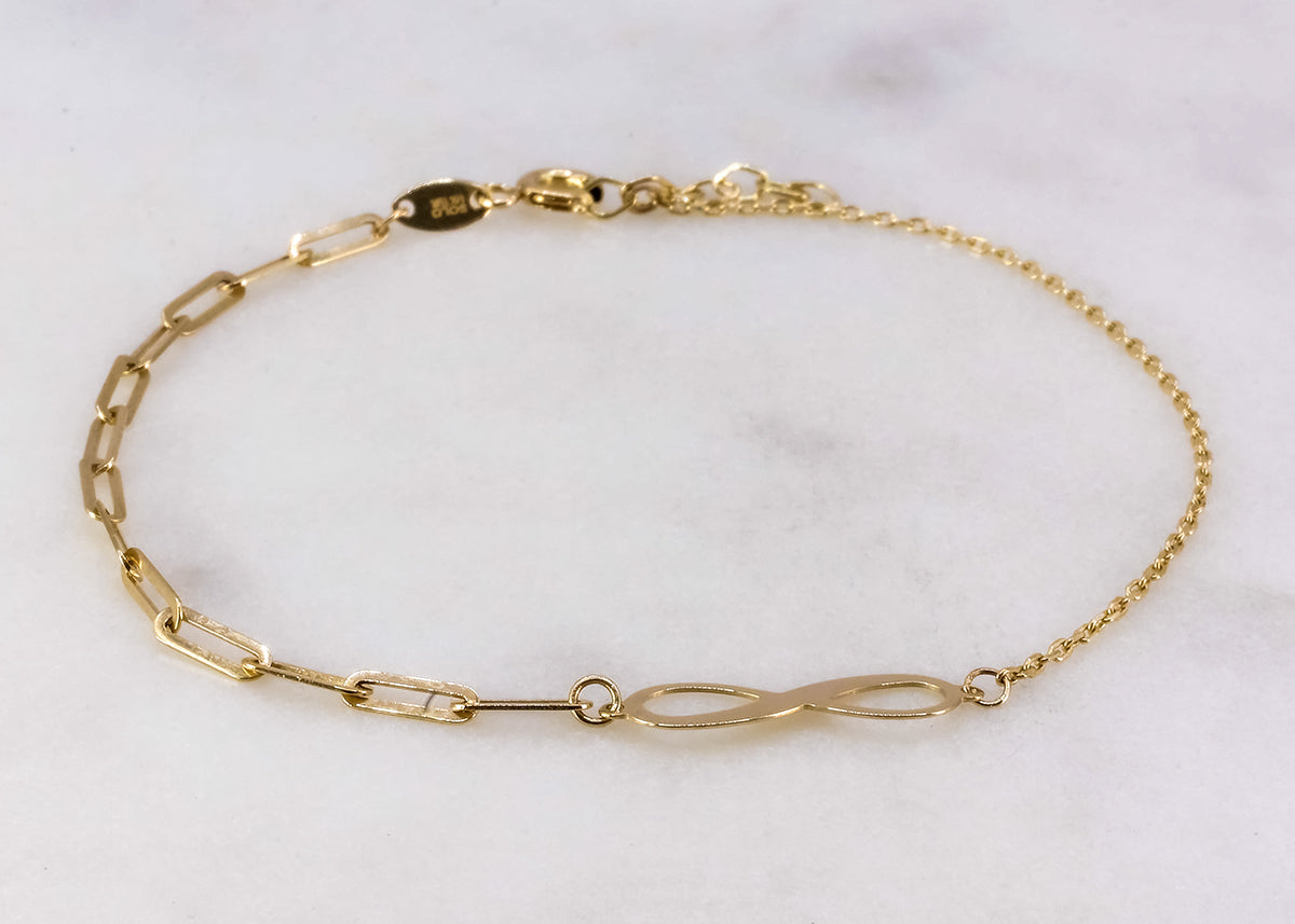 Pulsera de infinito central 14k